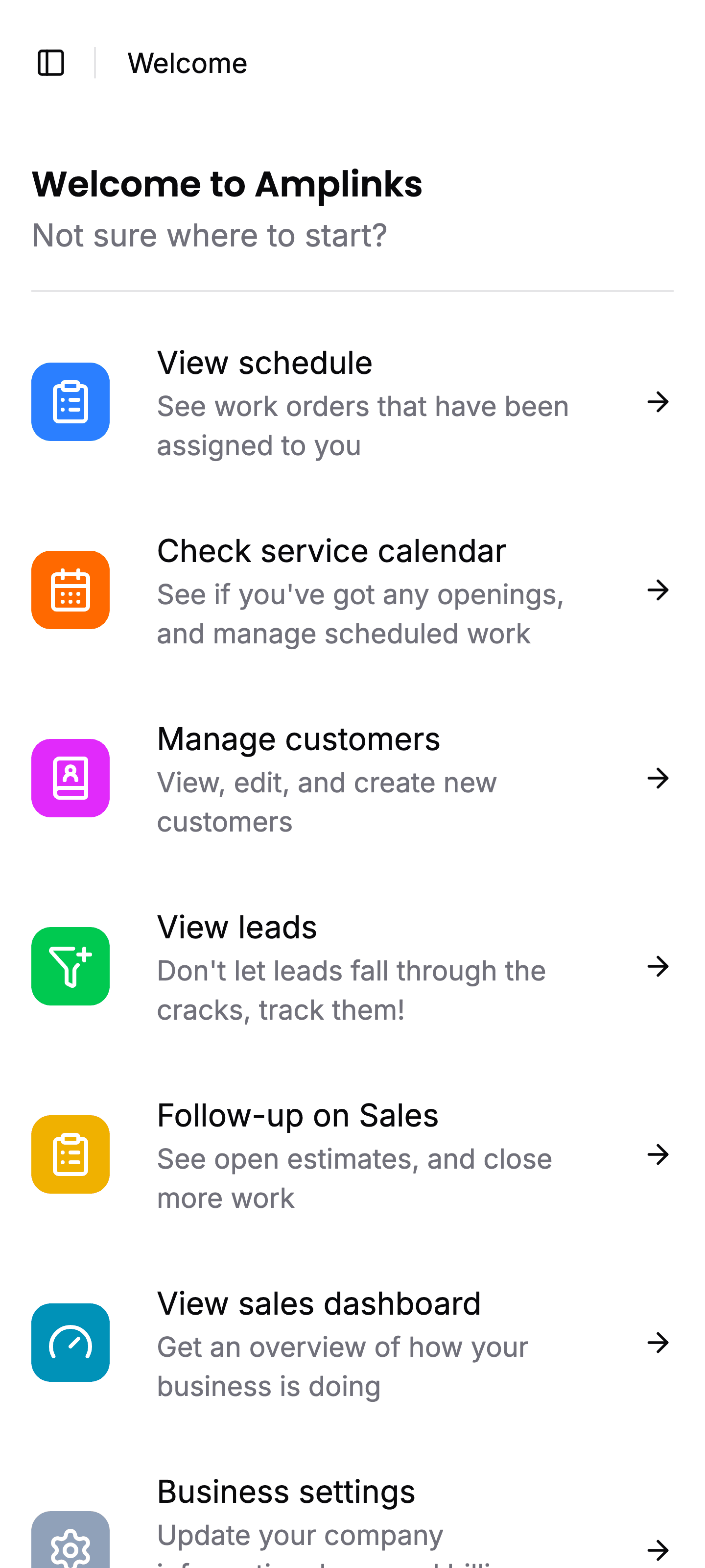 Screenshot of Amplinks mobile dashboard